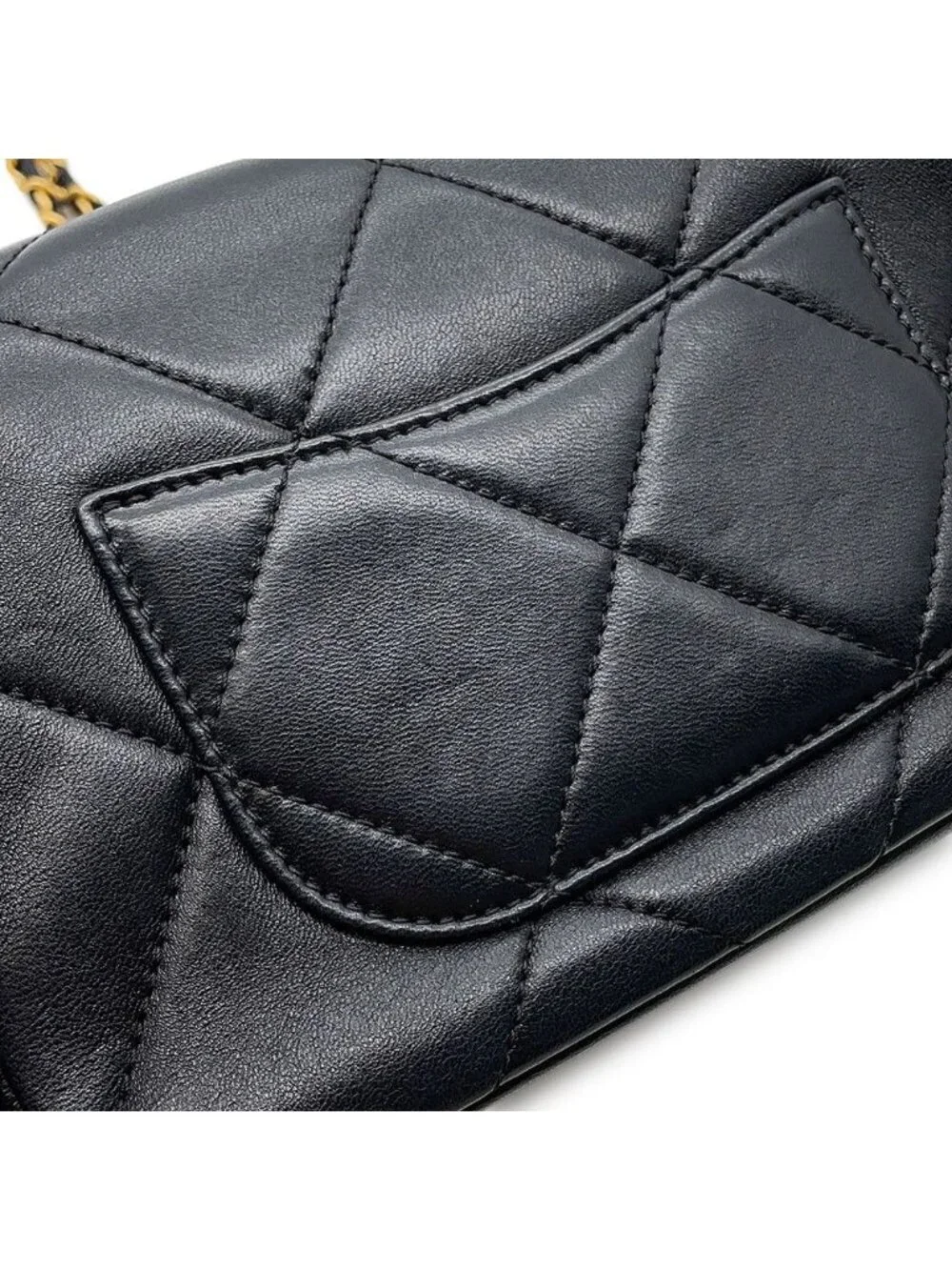 Chanel Chain Shoulder Bag Quilted Mini Flap CC Logo Lambskin Black